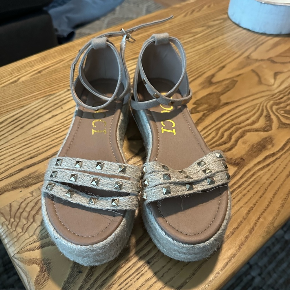 Beige Studded Espadrille Sandals